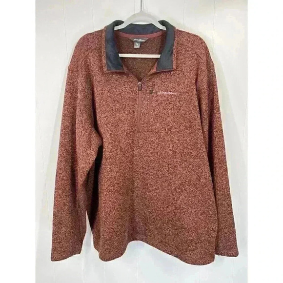 Eddie Bauer Pullover Mens 2XL Burnt Orange Radiator Fleece 1/4 Zip Sweater Adobe - Picture 3 of 9